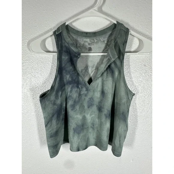 Gilly Hicks Tank Top Womens XS Green Tie Dye Ribbed Cropped Split Neck Racerback - Picture 7 of 7